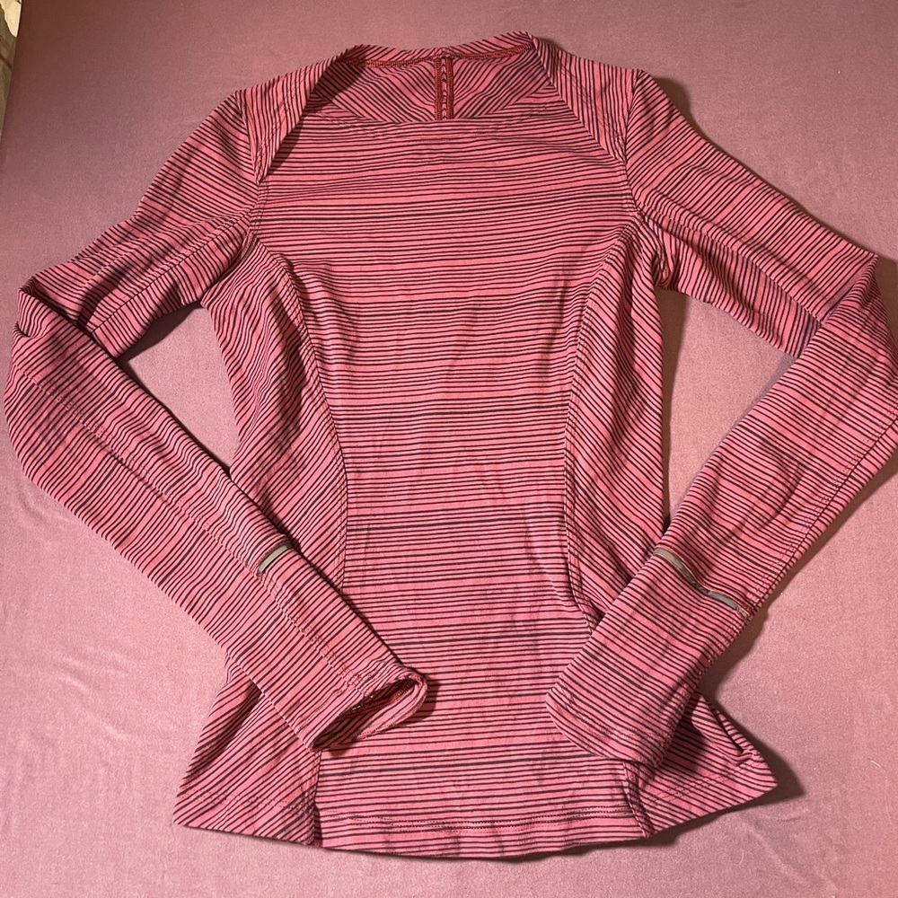 Lululemon Kanto Catch Me Long Sleeve Kanto Stripe Wine Berry Black Shirt- Size 2